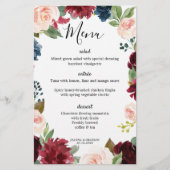 Burgundy Blush Navy Blue Botanical Wedding Menu (Voorkant)