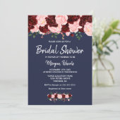 Burgundy Blush Navy Blue Bridal Shower Kaart (Staand voorkant)