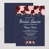 Burgundy Blush Navy Blue Bridal Shower Kaart (Voorkant / Achterkant)