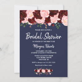 Burgundy Blush Navy Blue Bridal Shower Kaart
