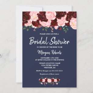 Burgundy Blush Navy Blue Bridal Shower Kaart