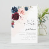 Burgundy Blush Navy Blue Floral Boho Vrijgezellenf Kaart (Staand voorkant)