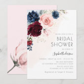 Burgundy Blush Navy Blue Floral Boho Vrijgezellenf Kaart (Voorkant / Achterkant)