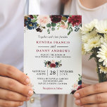 Burgundy Blush Navy Blue Floral Botanical Weddensc Kaart<br><div class="desc">*** Zie Overeenkomende objecten: https://zazzle.com/collections/119409135726966222 *** || | Burgundy Navy Blue Blush Floral Botanical Wedding Invitation | (1) Voor verdere aanpassing, gelieve de "pas verder"verbinding aan en ons ontwerphulpmiddel te gebruiken om deze sjabloon te wijzigen. (2) Als u de voorkeur geeft aan Zelfkleerpapier/matte afwerking, kunt u overwegen het type matte...</div>