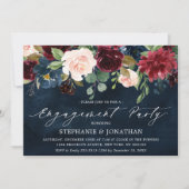 Burgundy Blush Navy Blue Floral Engagement Party Kaart (Voorkant)