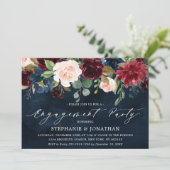 Burgundy Blush Navy Blue Floral Engagement Party Kaart (Staand voorkant)