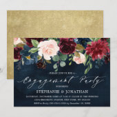 Burgundy Blush Navy Blue Floral Engagement Party Kaart (Voorkant / Achterkant)