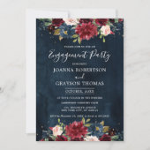 Burgundy Blush Navy Blue Floral Engagement Party Kaart (Voorkant)