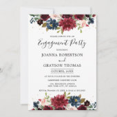 Burgundy Blush Navy Blue Floral Engagement Party Kaart (Voorkant)