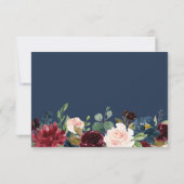 Burgundy Blush Navy Blue Floral Gold Glitters RSVP Kaartje (Achterkant)