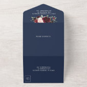 Burgundy Blush Navy Blue Floral Greenery Wedding All In One Uitnodiging (Buitenkant)