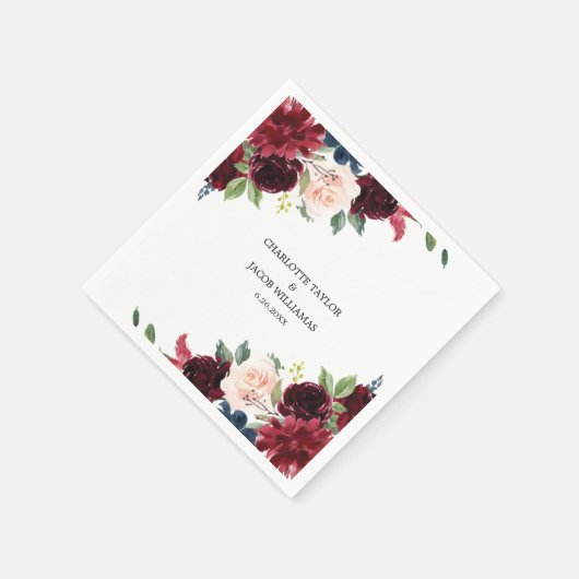 Burgundy Blush Navy Blue Floral Rustic Wedding Servet (Hoek)