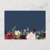 Burgundy Blush Navy Blue Floral Wedding Details Informatiekaartje (Achterkant)
