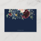Burgundy Blush Navy Blue Floral Wedding Details Informatiekaartje (Achterkant)