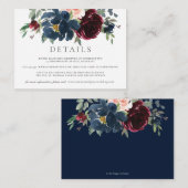 Burgundy Blush Navy Blue Floral Wedding Details Informatiekaartje (Voorkant / Achterkant)