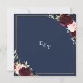 Burgundy Blush Navy Blue Floral Wedding Square Kaart (Achterkant)