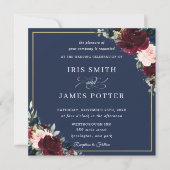 Burgundy Blush Navy Blue Floral Wedding Square Kaart (Voorkant)