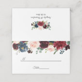 Burgundy Blush Navy Blue Floral Wedding Table Plaatskaartje (Buitenkant ongevouwen)