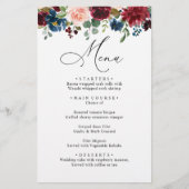 Burgundy Blush Navy Blue Rozen Weddenrenmenu (Voorkant)