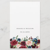 Burgundy Blush Navy Blue Rozen Weddenrenmenu (Achterkant)