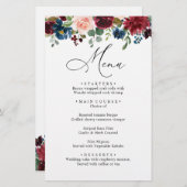 Burgundy Blush Navy Blue Rozen Weddenrenmenu (Voorkant / Achterkant)