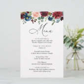 Burgundy Blush Navy Blue Rozen Weddenrenmenu (Staand voorkant)