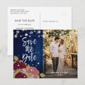 Burgundy Blush Navy Blue Save the Date Photo Aankondigingskaart (Voorkant / Achterkant)