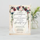 Burgundy Blush Navy Floral Arch Canopy Weddenschap Kaart (Staand voorkant)