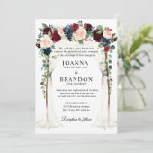 Burgundy Blush Navy Floral Arch Canopy Weddenschap Kaart (Staand voorkant)
