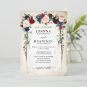 Burgundy Blush Navy Floral Arch Canopy Weddenschap Kaart (Staand voorkant)