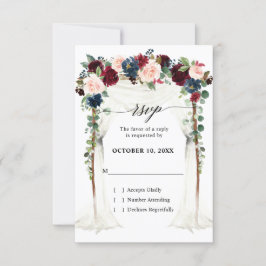 Burgundy Blush Navy Floral Arch Canopy Weddenschap RSVP Kaartje