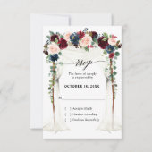 Burgundy Blush Navy Floral Arch Canopy Weddenschap RSVP Kaartje (Voorkant)