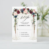 Burgundy Blush Navy Floral Arch Canopy Weddenschap RSVP Kaartje (Staand voorkant)