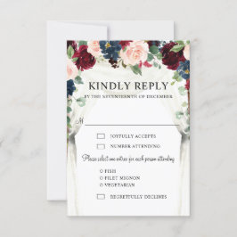 Burgundy Blush Navy Floral Arch Canopy Weddenschap RSVP Kaartje
