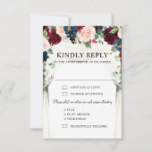 Burgundy Blush Navy Floral Arch Canopy Weddenschap RSVP Kaartje (Voorkant)