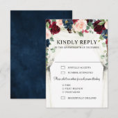 Burgundy Blush Navy Floral Arch Canopy Weddenschap RSVP Kaartje (Voorkant / Achterkant)
