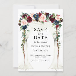 Burgundy Blush Navy Floral Arch Canopy Weddenschap Save The Date