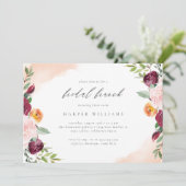 Burgundy Blush Navy Floral Botanical Bridal Brunch Kaart (Staand voorkant)