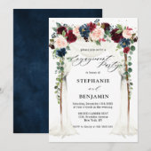 Burgundy Blush Navy Floral Canopy Engagement Party Kaart (Voorkant / Achterkant)