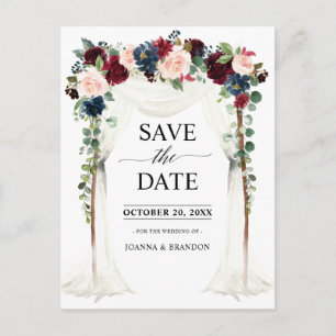 Burgundy Blush Navy Floral Canopy Save the Date Briefkaart