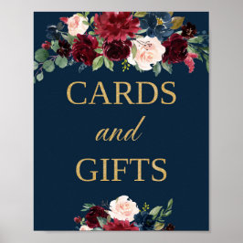 Burgundy blush navy floral cards en cadeaubord poster