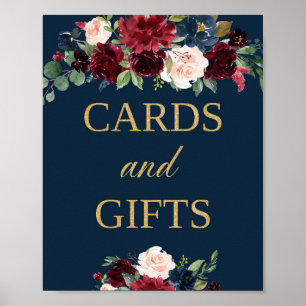 Burgundy blush navy floral cards en cadeaubord poster