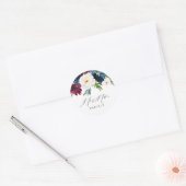 Burgundy Blush & Navy Floral Mr & Mrs Wedding Ronde Sticker (Envelop)