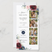 Burgundy Blush Navy Floral Photo Booth Wedding QR  Save The Date (Voorkant)