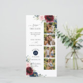 Burgundy Blush Navy Floral Photo Booth Wedding QR  Save The Date (Staand voorkant)