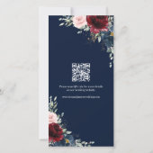 Burgundy Blush Navy Floral Photo Booth Wedding QR  Save The Date (Achterkant)