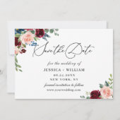 Burgundy Blush Navy Floral Rozen 3 PHOTO Weddensch Save The Date (Achterkant)