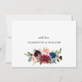 Burgundy Blush Navy Floral Rozen bruiloft Save The Date (Achterkant)