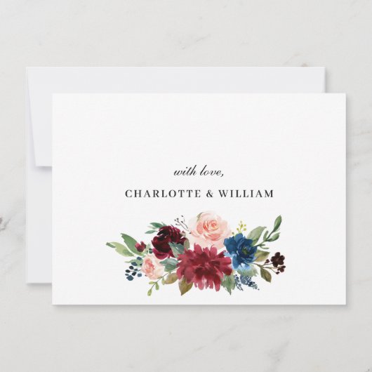 Burgundy Blush Navy Floral Rozen bruiloft Save The Date (Achterkant)