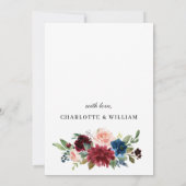 Burgundy Blush Navy Floral Rozen bruiloft Save The Date (Achterkant)
